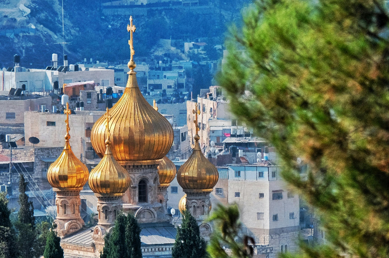 Aerial View of Church of Mary Magdalene in Jerusalem